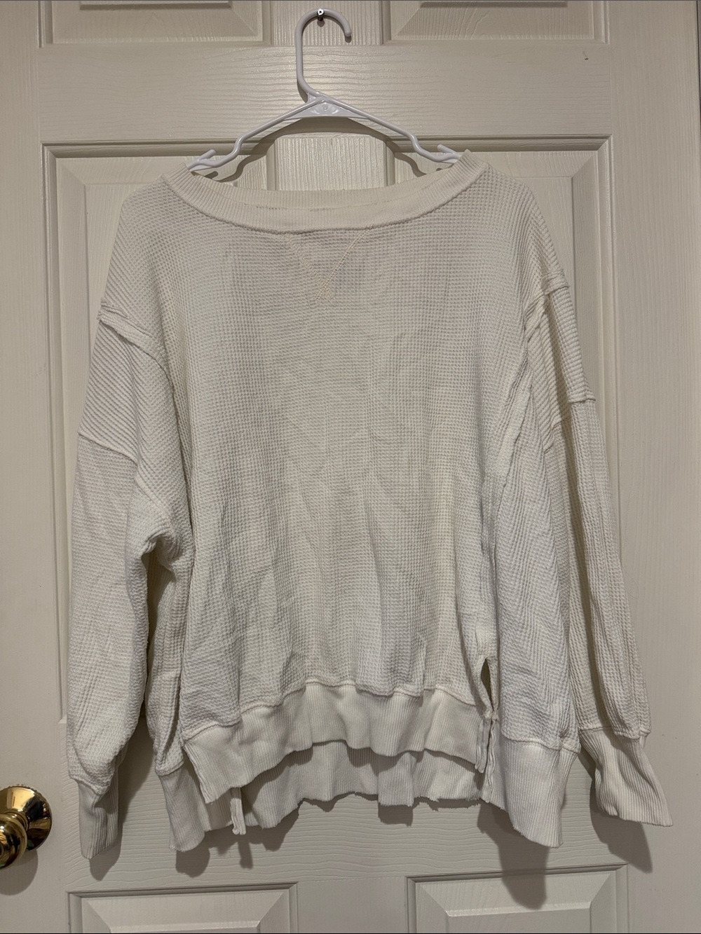American Eagle Outfitters Cream Waffle Knit Long Sleeve Top